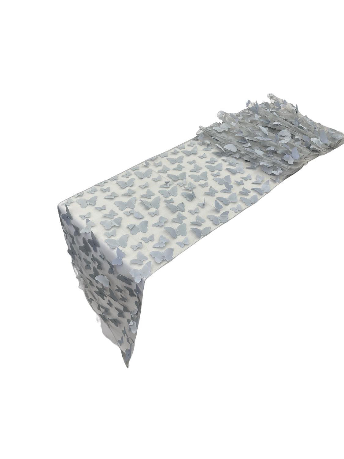 3D Butterfly Table Runner - Silver - 12" x 90" 3D Butterfly Sheer Mesh Table Runner