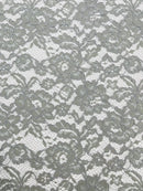 Corded Lace Fabric - Silver - Embroidered Flower Design Lace Fabric Sold By Yard