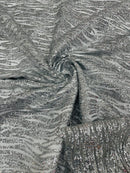 Zebra Stripe Glitter Fabric - Silver - Glitter Design Zebra Lines on Lace Fabric By Yard