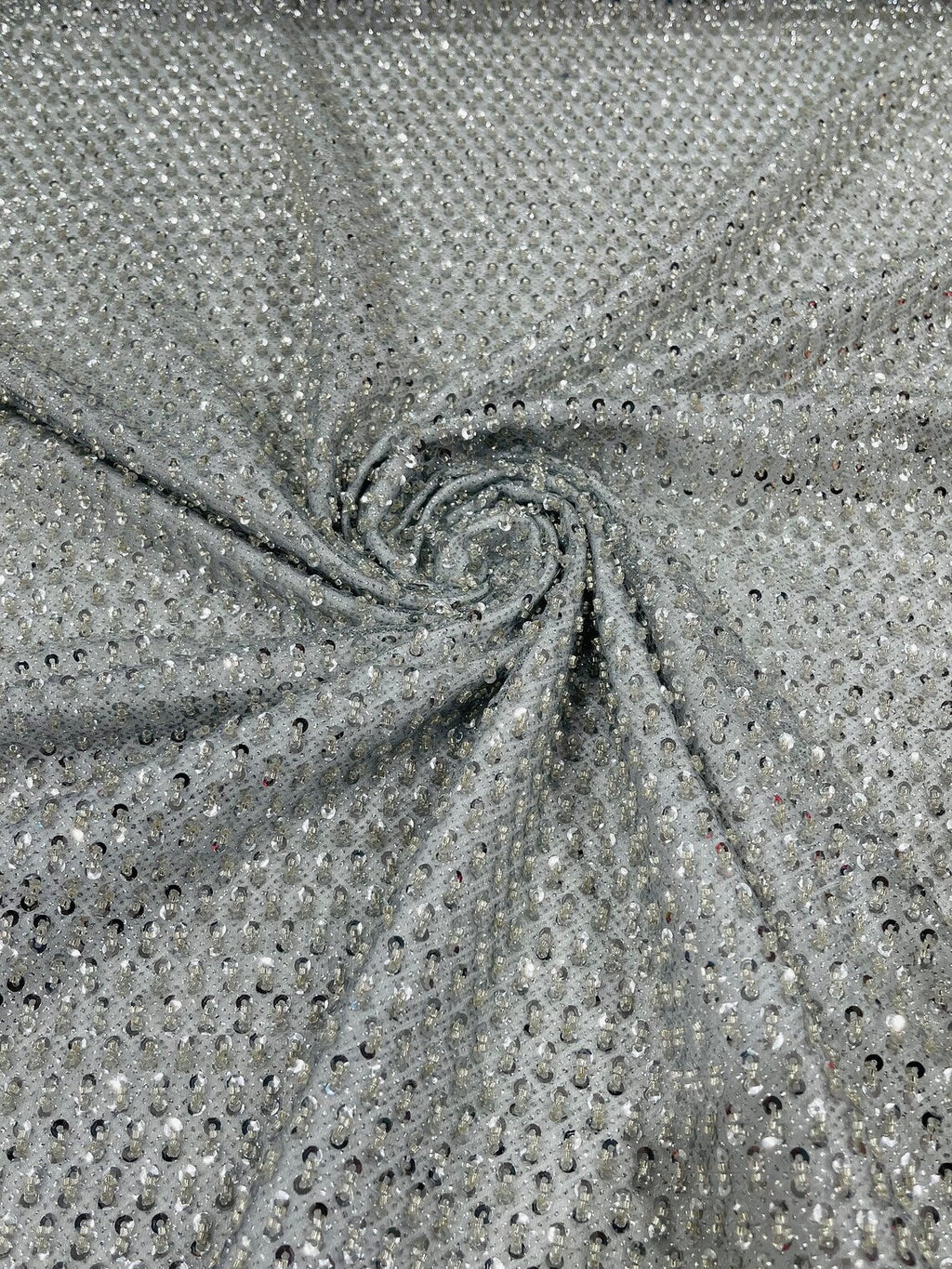 Beaded Glitter Tulle Fabric - Silver - 60" Wide Shiny Glitter Mesh Fabric Sold By The Yard
