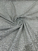 Beaded Glitter Tulle Fabric - Silver - 60" Wide Shiny Glitter Mesh Fabric Sold By The Yard