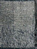 Feather Sequin Velvet Fabric - Silver - 5mm Sequins Velvet 2 Way Stretch 58/60" Fabric By Yard