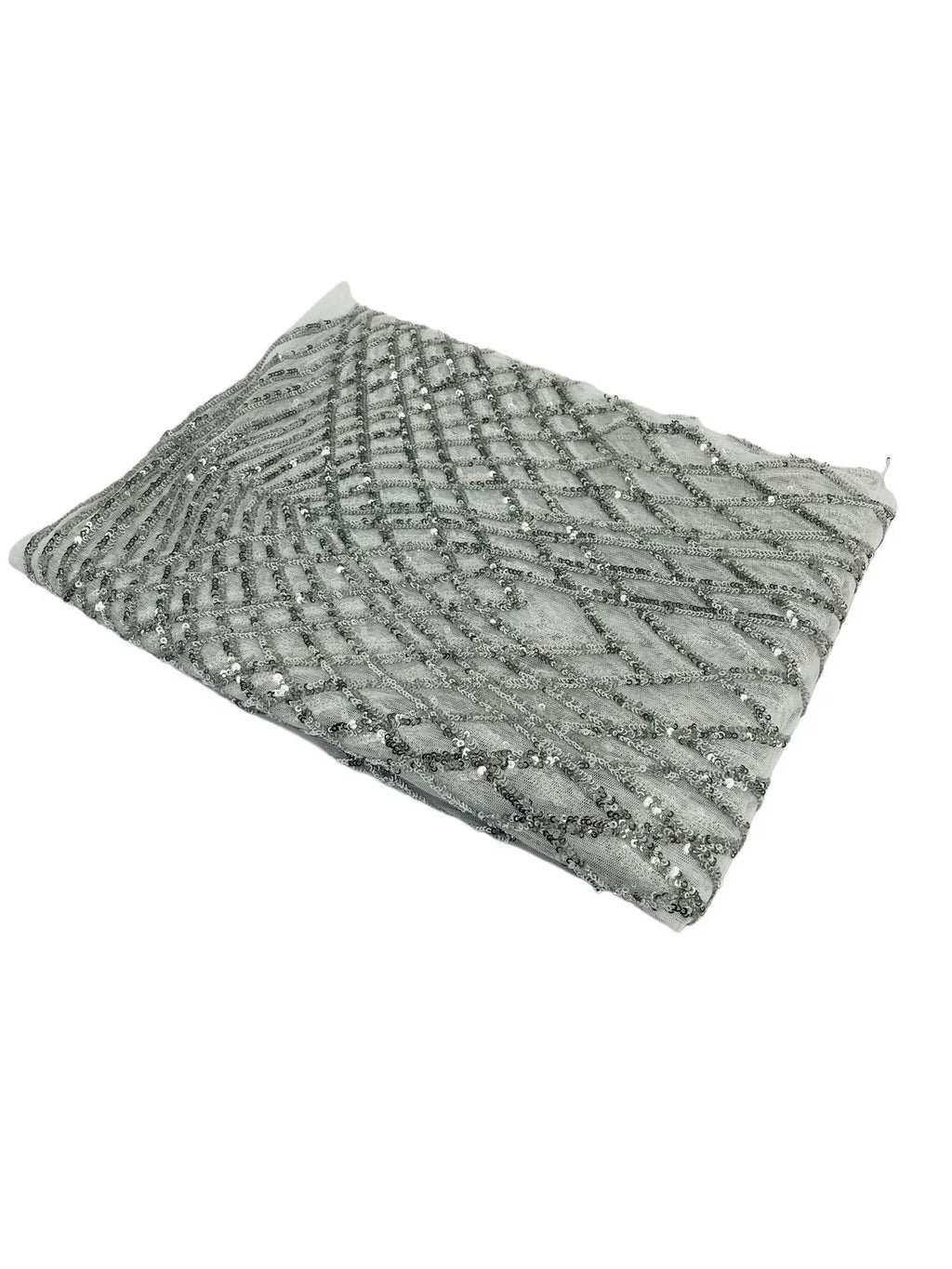 2 Way Stretch Diamond Fabric - Silver - Geometric Diamond Design on Mesh By The Yard