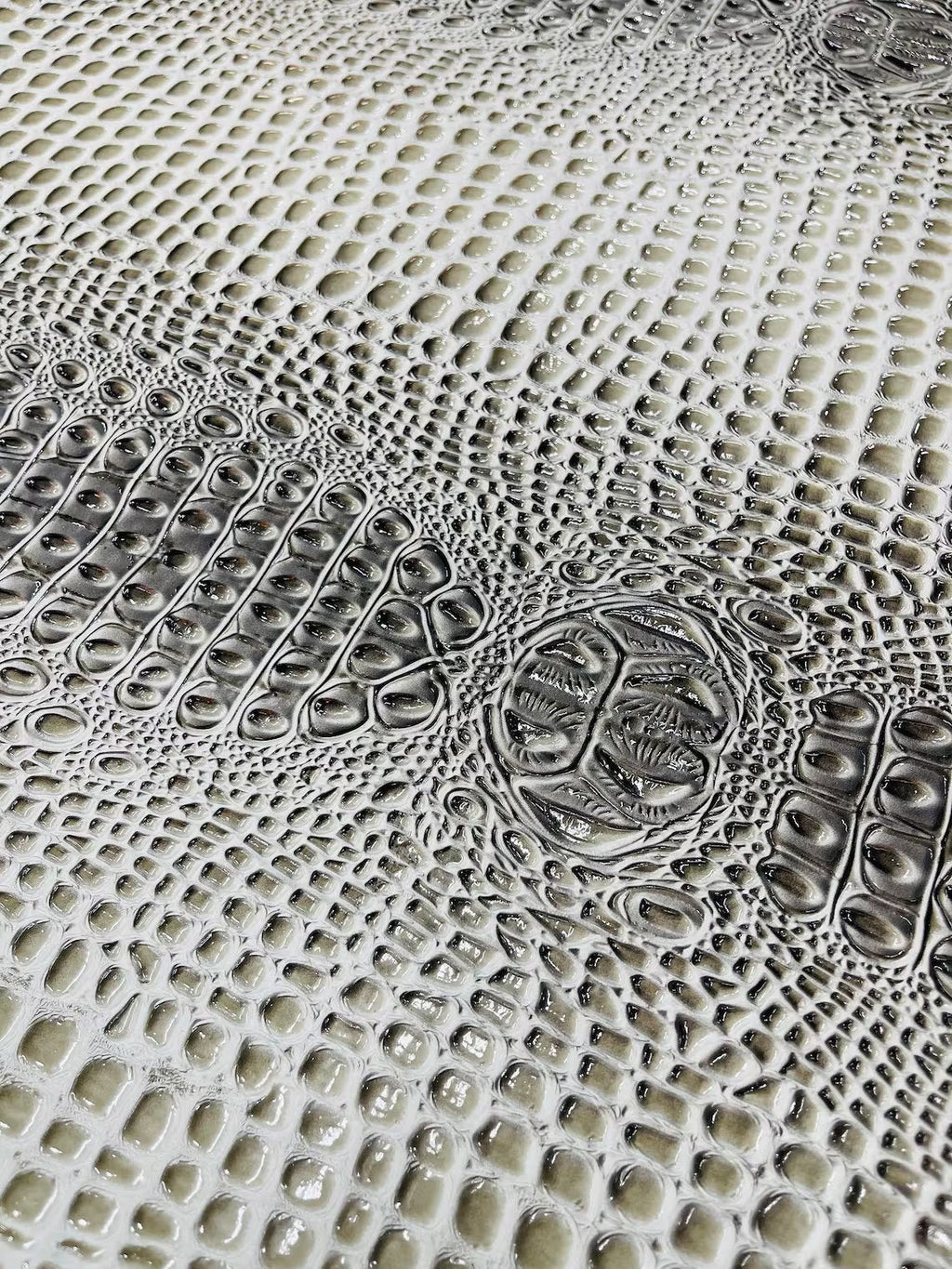 Gator Embossed Vinyl Leather Fabric - Silver - Faux Gator Skin Vinyl Fabric Sold By Yard