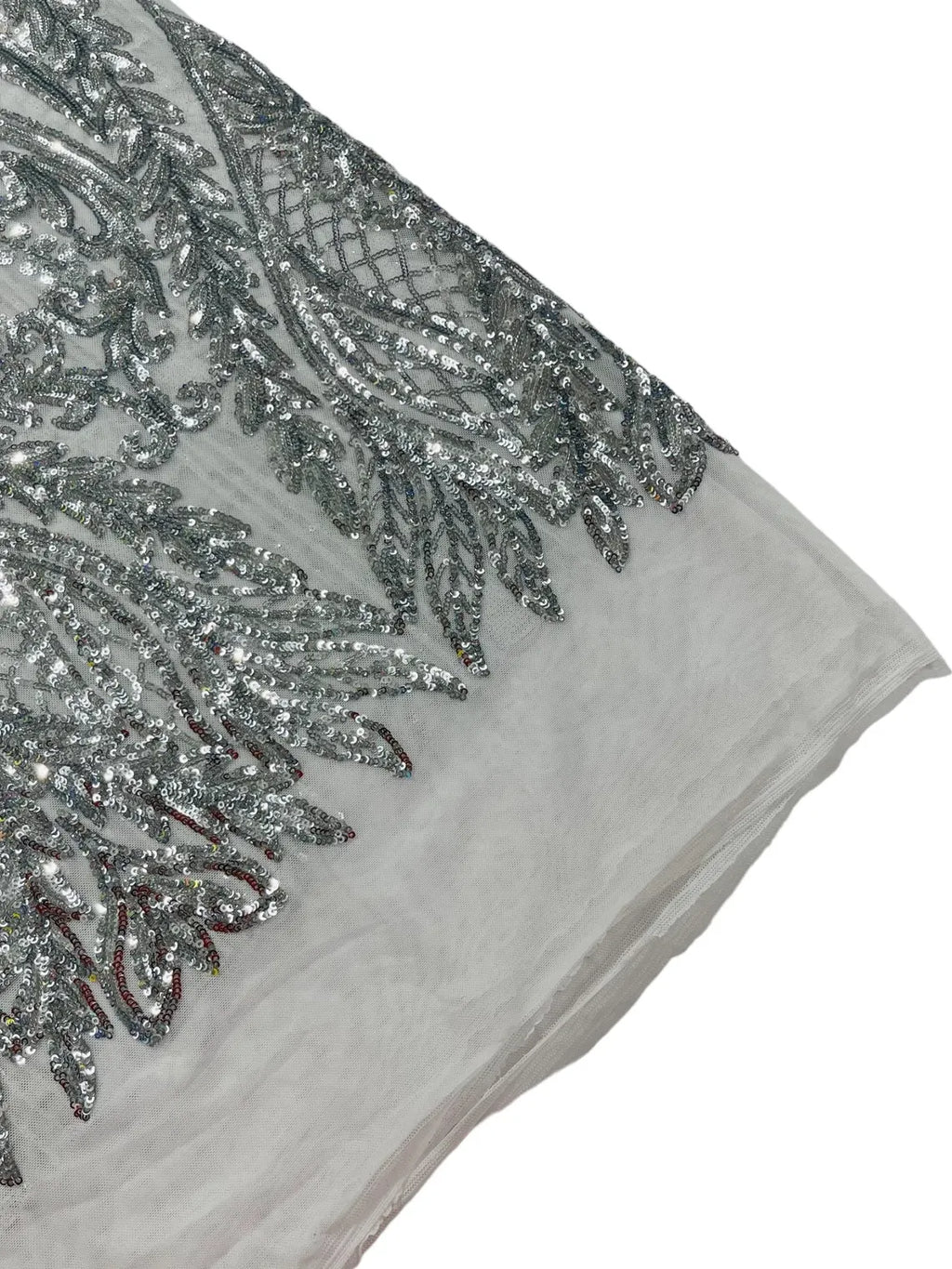 Mermaid Design Sequins Fabric - Silver - Sequins Fabric 4 Way Stretch on Mesh By Yard