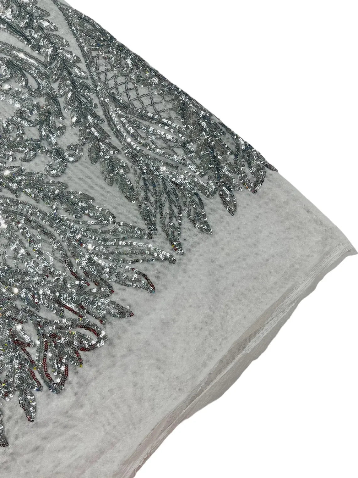 Mermaid Design Sequins Fabric - Silver - Sequins Fabric 4 Way Stretch on Mesh By Yard