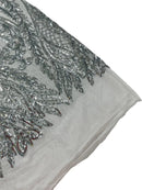 Mermaid Design Sequins Fabric - Silver - Sequins Fabric 4 Way Stretch on Mesh By Yard