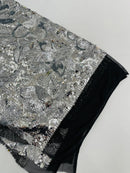 Orchid Design Sequins - Silver - 4 Way Stretch Full Sequins Floral Design Mesh Fabric By Yard