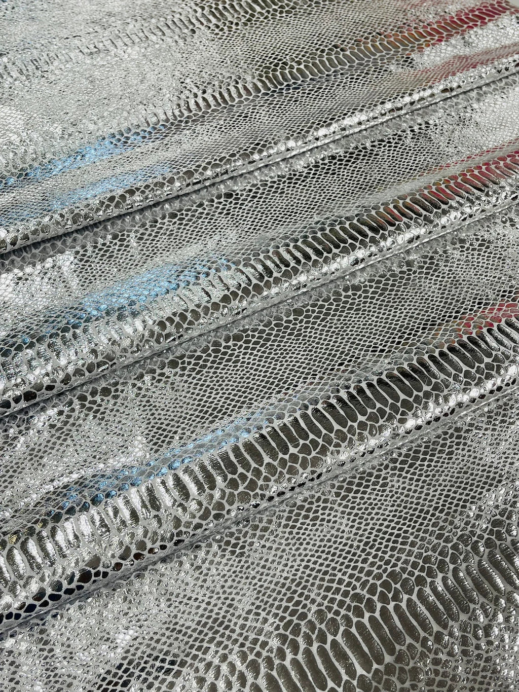 Anaconda Stretch Velvet - Silver - 58/60" Stretch Velvet Fabric with Anaconda Snake Print By Yard