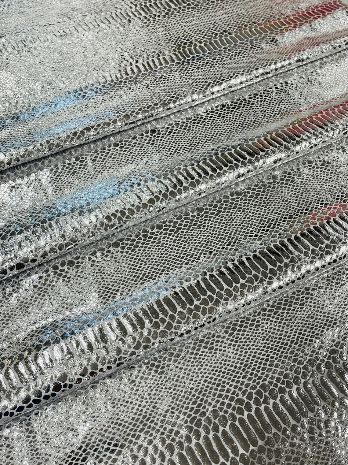 Anaconda Stretch Velvet - Silver - 58/60" Stretch Velvet Fabric with Anaconda Snake Print By Yard