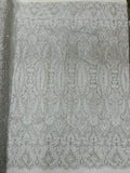 Mermaid Glitter Design - Silver - Tulle Mesh with Mermaid Tail Glitter Design Sold By Yard