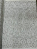 Mermaid Glitter Design - Silver - Tulle Mesh with Mermaid Tail Glitter Design Sold By Yard