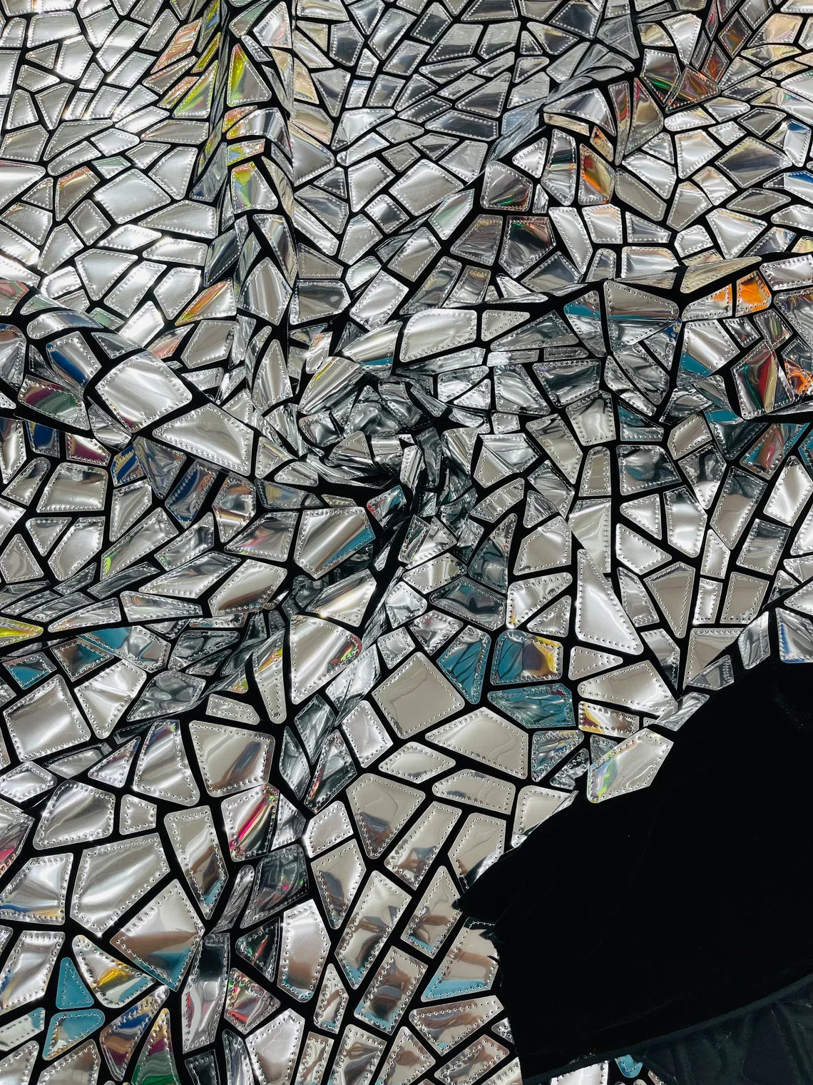 Mirror Sequins Velvet Fabric - Silver - Large Shiny Mirror Cut Sequins By Yard