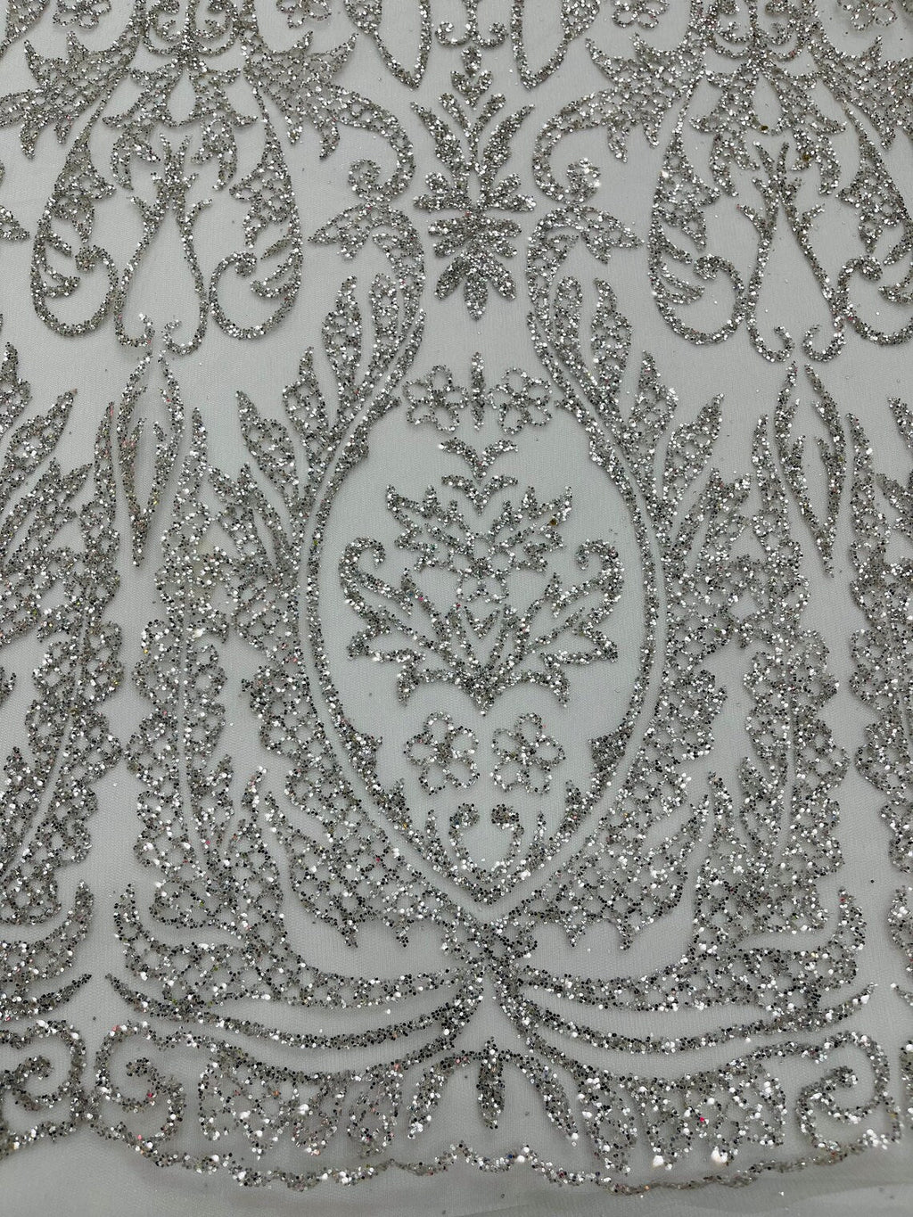 Fancy Damask Glitter Design - Burgundy - Tulle Mesh with Fancy Damask Designs Sold By Yard