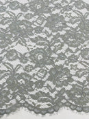 Corded Lace Fabric - Silver - Embroidered Flower Design Lace Fabric Sold By Yard