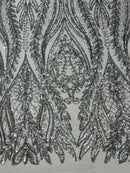 Mermaid Design Sequins Fabric - Silver - Sequins Fabric 4 Way Stretch on Mesh By Yard