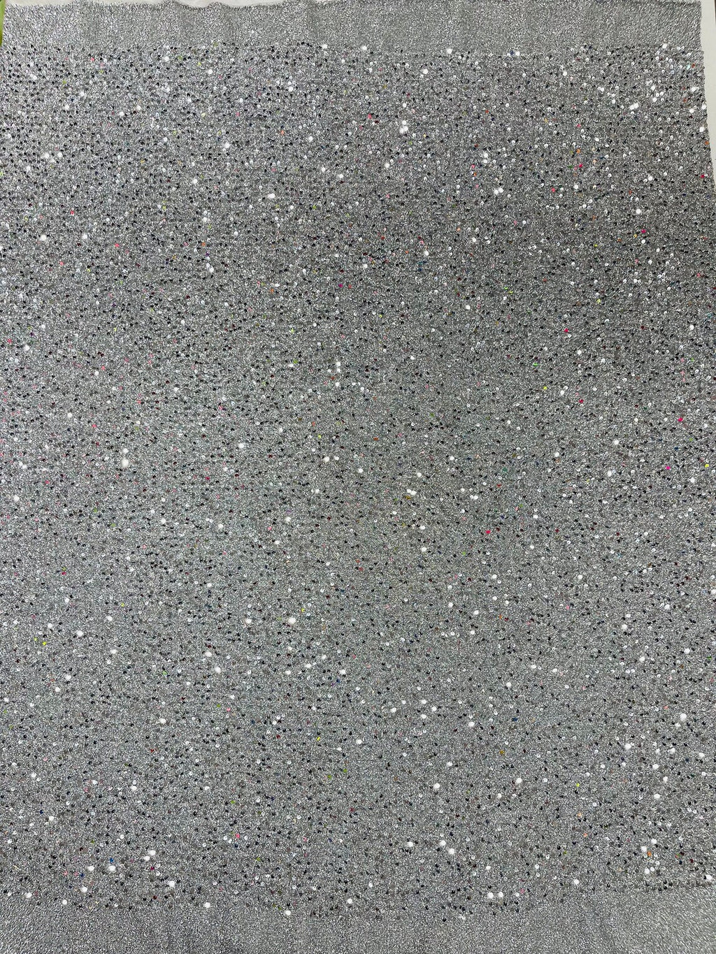Sequins on Metallic Foil - Silver - 5mm Sequins Confetti 2Way Stretch Spandex Fabric by yard