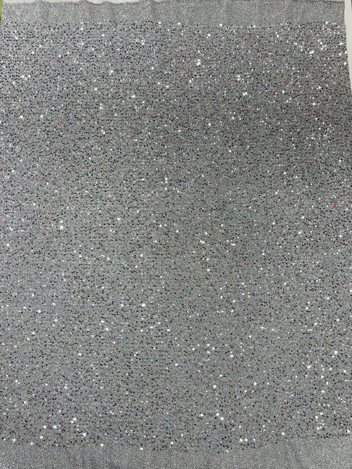 Sequins on Metallic Foil - Silver - 5mm Sequins Confetti 2Way Stretch Spandex Fabric by yard