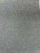 Sequins on Metallic Foil - Silver - 5mm Sequins Confetti 2Way Stretch Spandex Fabric by yard