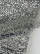 Zebra Stripe Glitter Fabric - Silver - Glitter Design Zebra Lines on Lace Fabric By Yard