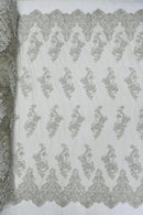 Beaded Floral Fabric - Silver