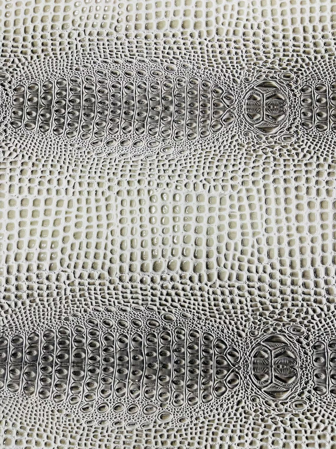 Gator Embossed Vinyl Leather Fabric - Silver - Faux Gator Skin Vinyl Fabric Sold By Yard