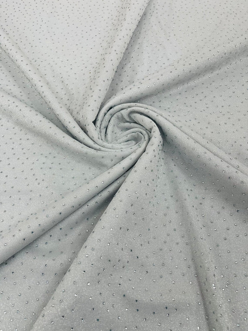 Shimmer Glitter Rhinestone Fabric - Silver - Rhinestone Shiny Sparkle Stretch Glitter Fabric By Yard