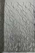 Fire Flames Design Bead Fabric - Silver - Beaded Embroidered Fire Pattern Fabric By Yard