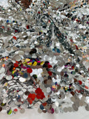 Round Large Sequins - Silver - Paillette Large Round Sequins Design Fabric By Yard