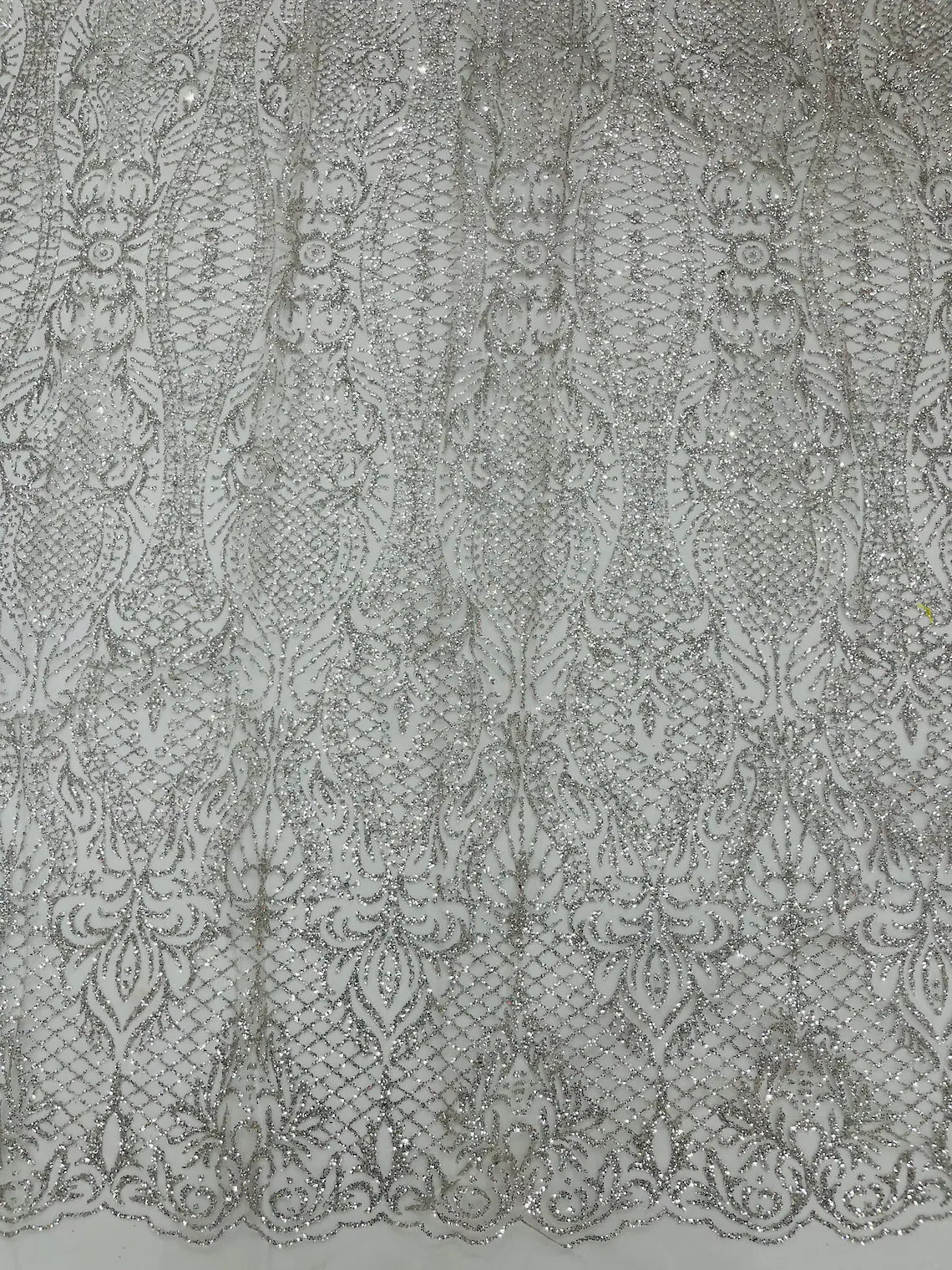 Mermaid Glitter Design - Silver - Tulle Mesh with Mermaid Tail Glitter Design Sold By Yard