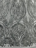 Long Wavy Pattern Sequins - Silver - 4 Way Stretch Sequins Fabric Line Design By Yard