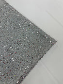 Sequins on Metallic Foil - Silver - 5mm Sequins Confetti 2Way Stretch Spandex Fabric by yard