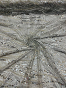 Wavy Design Beaded Fabric - Silver - Beaded Wavy Leaf Embroidered Fabric By Yard