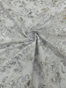 Butterfly Sequins Fabric - Silver - Metallic Floral Butterfly Design on Lace Fabric By Yard