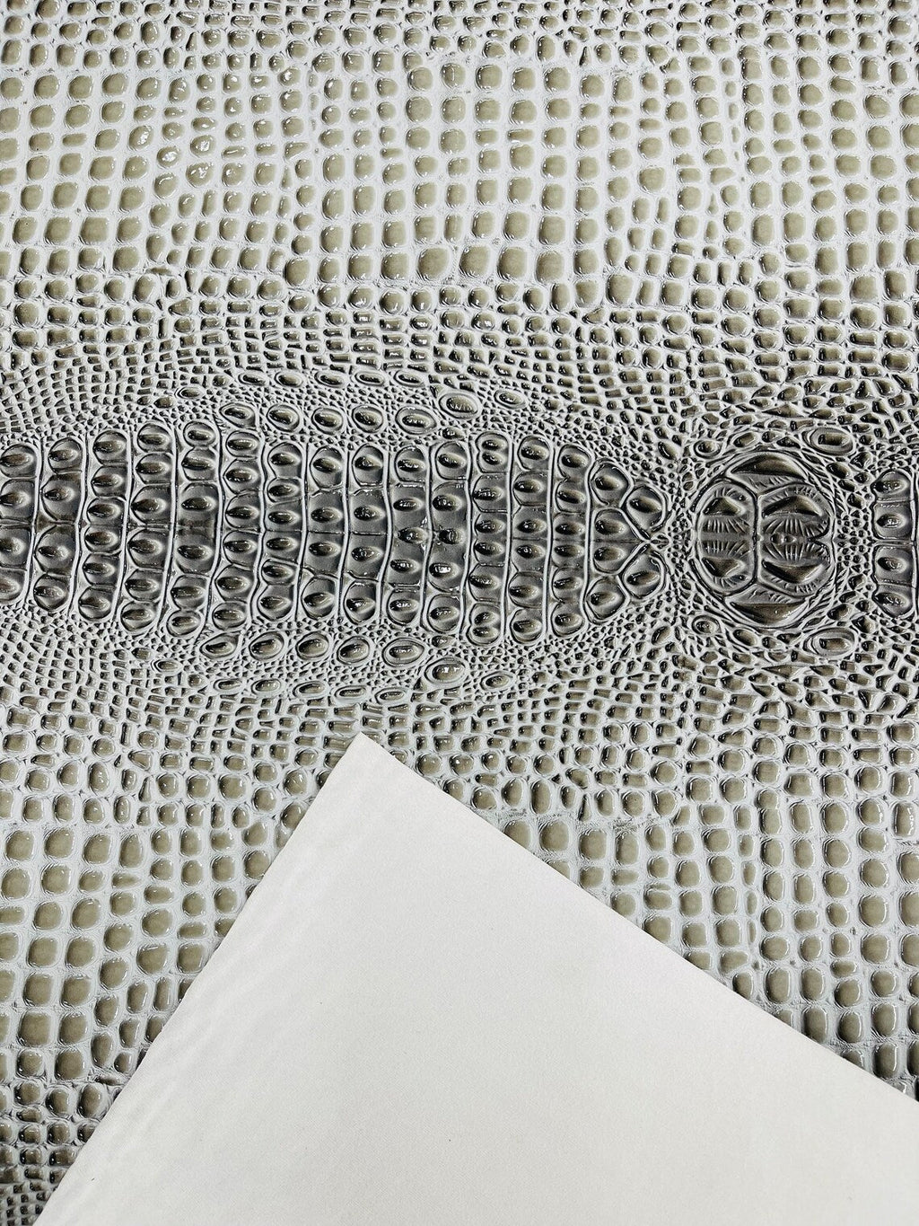 Gator Embossed Vinyl Leather Fabric - Silver - Faux Gator Skin Vinyl Fabric Sold By Yard