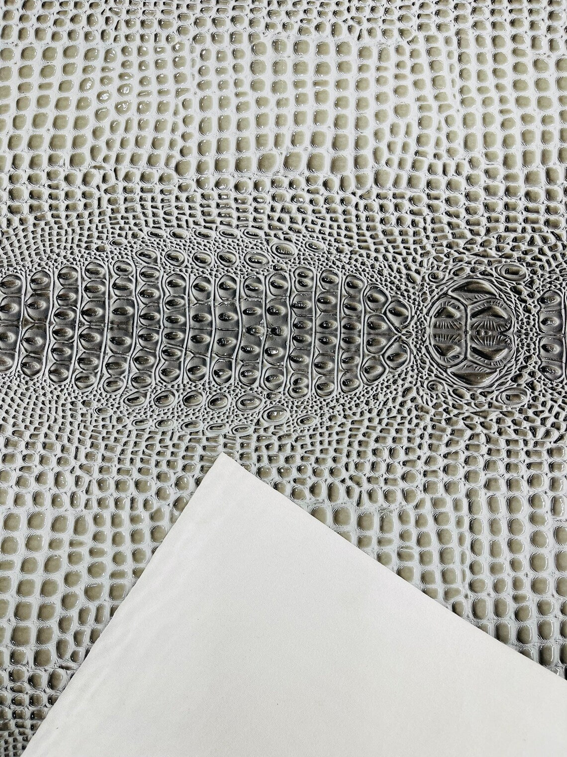 Gator Embossed Vinyl Leather Fabric - Silver - Faux Gator Skin Vinyl Fabric Sold By Yard