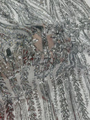 Mermaid Design Sequins Fabric - Silver - Sequins Fabric 4 Way Stretch on Mesh By Yard