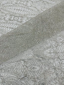 Mermaid Glitter Design - Silver - Tulle Mesh with Mermaid Tail Glitter Design Sold By Yard