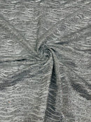 Zebra Stripe Glitter Fabric - Silver - Glitter Design Zebra Lines on Lace Fabric By Yard