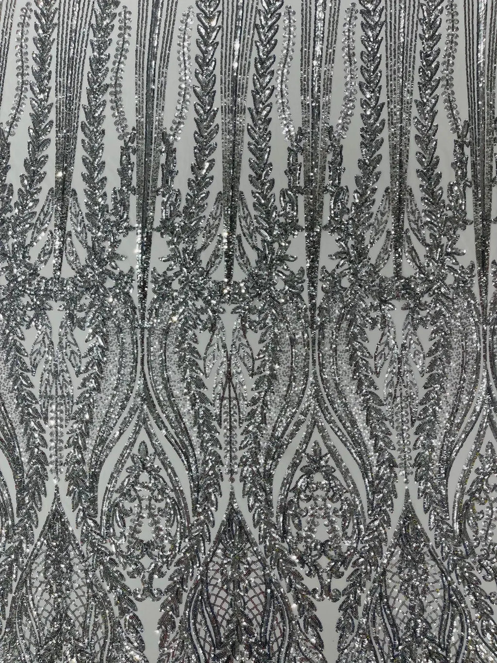 Mermaid Design Sequins Fabric - Silver - Sequins Fabric 4 Way Stretch on Mesh By Yard