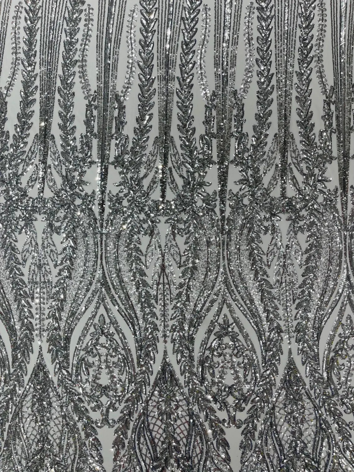 Mermaid Design Sequins Fabric - Silver - Sequins Fabric 4 Way Stretch on Mesh By Yard