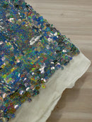 Round Large Sequins - Hologram Silver - Paillette Large Round Sequins Design Fabric By Yard