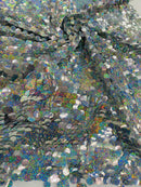 Round Large Sequins - Hologram Silver - Paillette Large Round Sequins Design Fabric By Yard