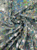 Round Large Sequins - Hologram Silver - Paillette Large Round Sequins Design Fabric By Yard