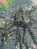 Round Large Sequins - Hologram Silver - Paillette Large Round Sequins Design Fabric By Yard