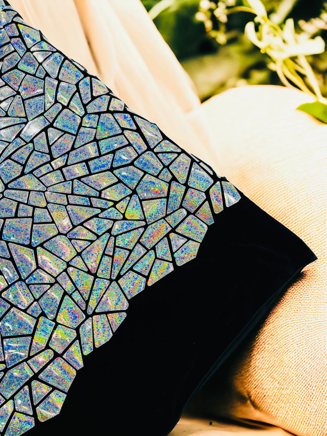 Mirror Sequins Velvet Fabric - Holographic Silver - Large Shiny Mirror Cut Sequins By Yard