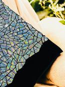 Mirror Sequins Velvet Fabric - Holographic Silver - Large Shiny Mirror Cut Sequins By Yard