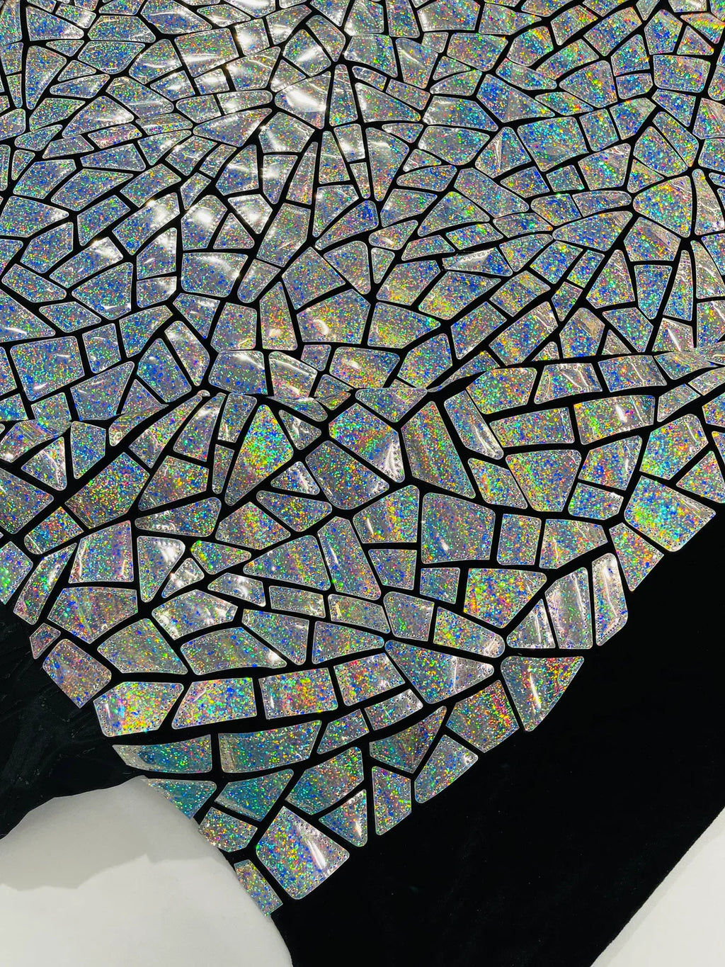 Mirror Sequins Velvet Fabric - Holographic Silver - Large Shiny Mirror Cut Sequins By Yard