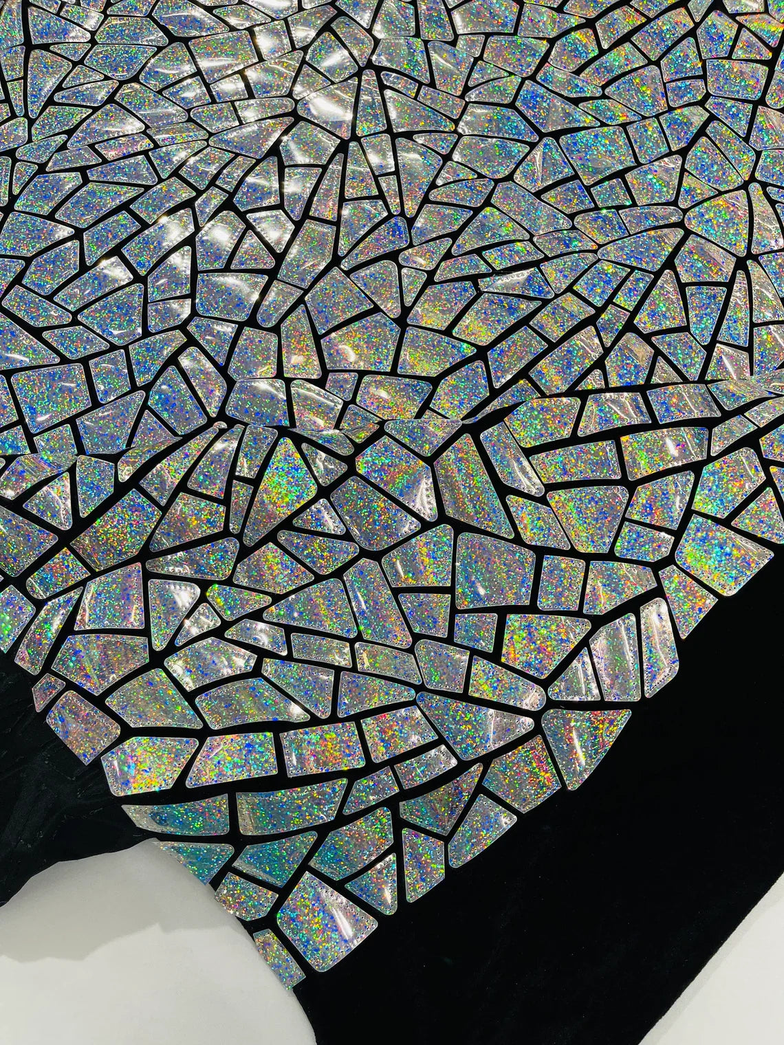 Mirror Sequins Velvet Fabric - Holographic Silver - Large Shiny Mirror Cut Sequins By Yard