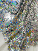 Round Large Sequins - Silver Iridescent - Paillette Large Round Sequins Design Fabric By Yard